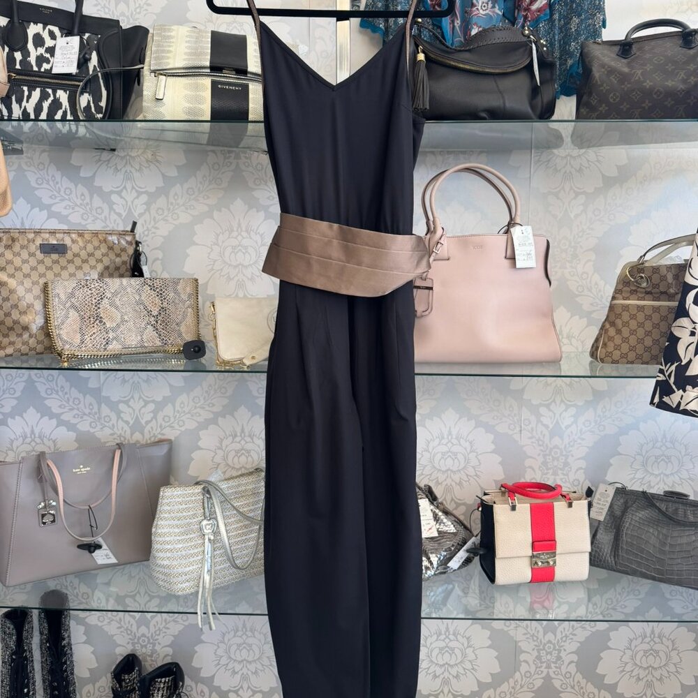 Brunello Cucinelli Black Belted V-Neck Jumpsuit - Size L